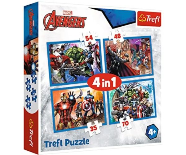 Curajosi Avengers 4 in 1, 35-48-54-70 bucăți puzzle - Trefl