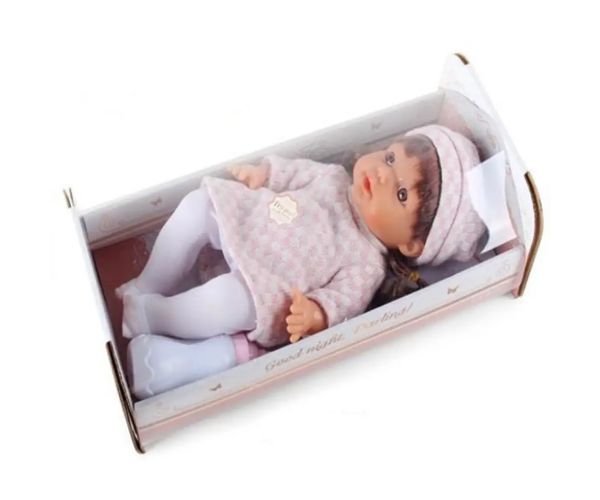 Bebeluș care face pipi în costum cu carouri cu sunet și pătuț 30cm