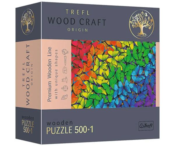Wood Craft: Fluturi curcubeu lemn puzzle 500+1 bucăți - Trefl