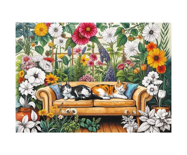 Pisici în grădina plină de flori – puzzle creativ de 500 de piese – Trefl