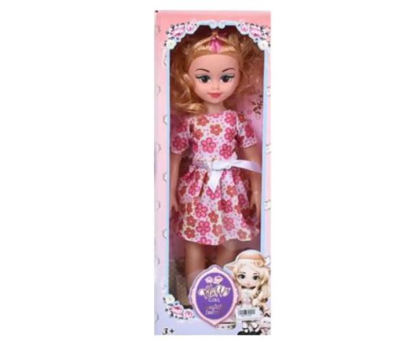 Păpușă în rochie cu flor cu sunete 46cm