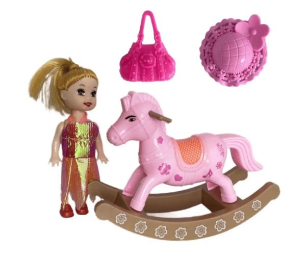 Katie: Păpușa Grace cu cal balansoar si accesorii 10 cm