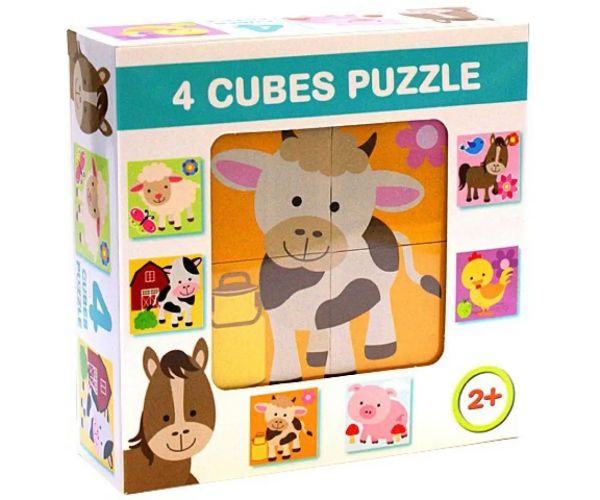 Cub de puzzle cu animale de casă 4 bucăți