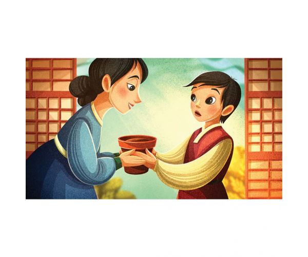 Băiețelul și ghiveciul gol de flori diapozitiv (Colecția de diapozitive din tezaurul poveștilor populare)