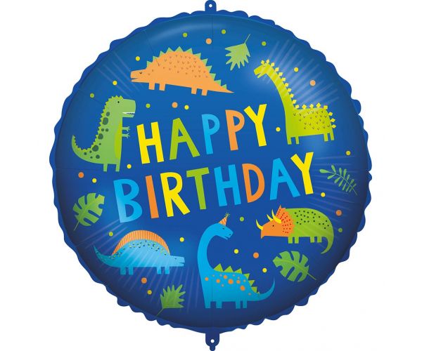 Balon folie de ziua de naștere – cu inscripția „Happy Birthday”, model cu dinozaur, 46 cm