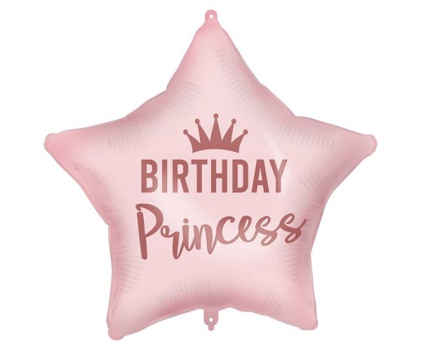 Szülinapi fólia lufi – „Birthday Princess” felirattal, csillag alakú, rózsaszín 46cm