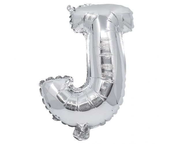 Betű formájú fólia lufi ezüst színben – J betű 32cm