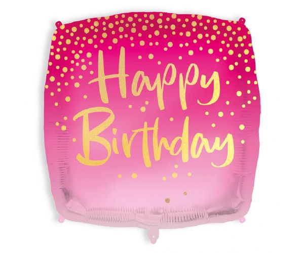 Négyzet alakú Boldog Szülinapot lufi 46 cm - pink