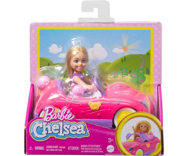 Barbie: Mașina decapotabilă cu ursuleț a păpușii Chelsea - Mattel