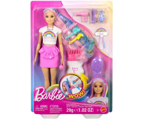 Barbie: Păpușă cu Păr Strălucitor de Curcubeu cu accesorii - Mattel