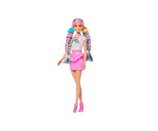 Barbie: Păpușă cu Păr Strălucitor de Curcubeu cu accesorii - Mattel