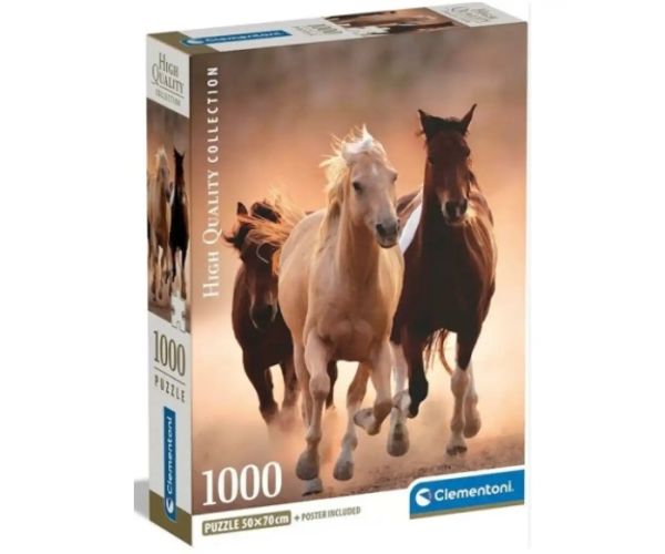 Cai sălbatici HQC puzzle de 1000 de piese cu poster - Clementoni