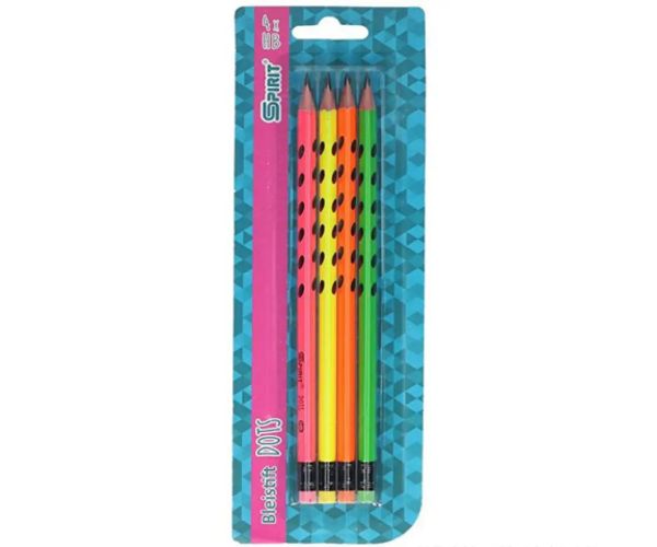 Spirit: Neon Dosts triunghi HB creion grafit cu radieră 4 bucăți set