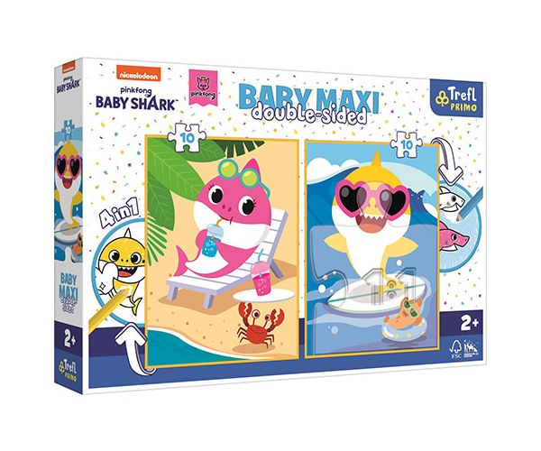 Baby Shark cu două fețe 4 in 1 Baby Maxi puzzle 2x10 bucăți - Trefl