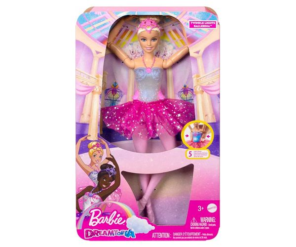 Barbie®: Balerina curcubeu strălucitoare cu păr blond și lumini - Mattel