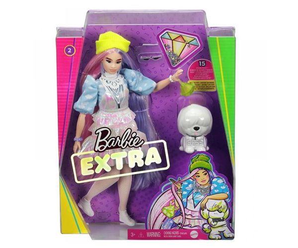 Barbie Extra: Baba csillogó ruhában, kiskedvenccel - Mattel