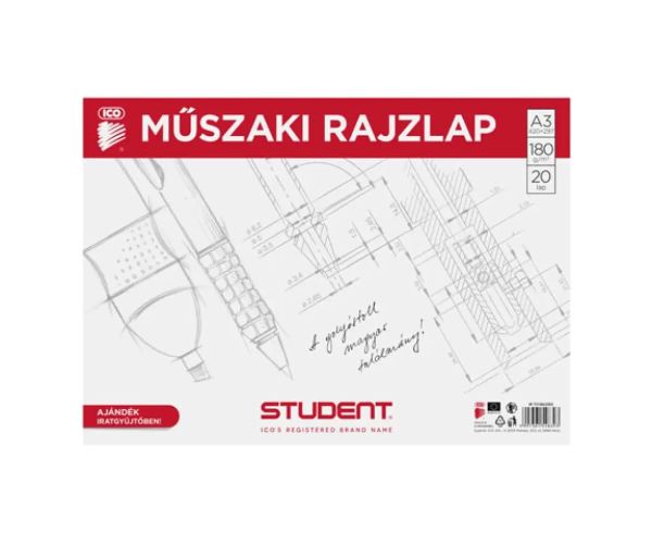 ICO: Student hârtie pentru desenat cu suport cadou A3