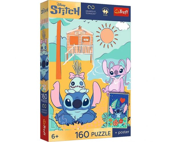 Disney Stitch pe plajă puzzle de 160 de piese cu poster - Trefl