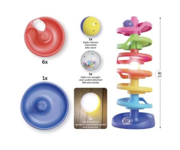 Quercetti: Spiral Tower pistă de biluțe baby cu bilă care luminează