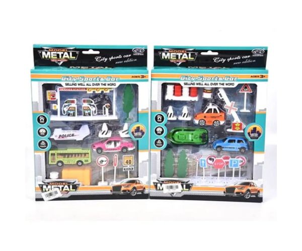 Set de joc de transport cu elicopter, vehicule și accesorii