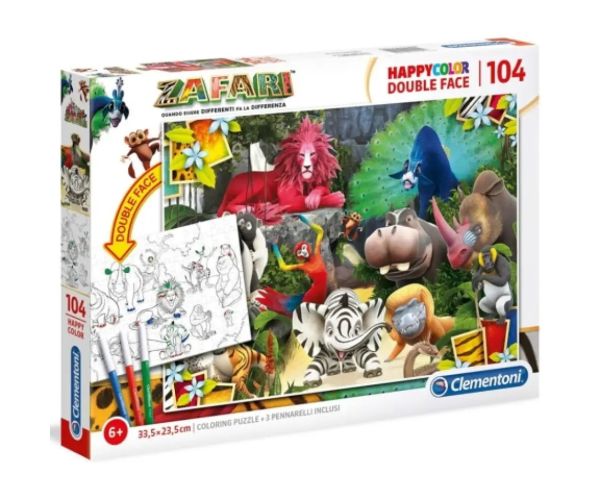 Zafari Double 2 in 1 puzzle ambele părți poate fi colorat 104 bucăți - Clementoni