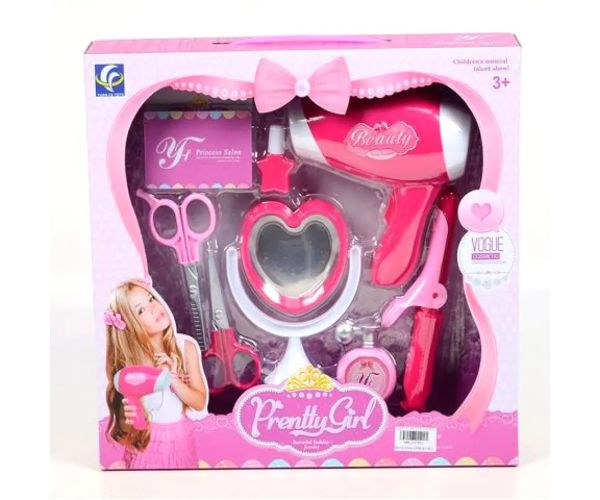 Pretty Girl pink set coafor cu foarfecă și uscător de păr