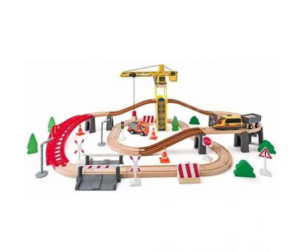 Set de cale ferată din lemn cu macara - Woodyland