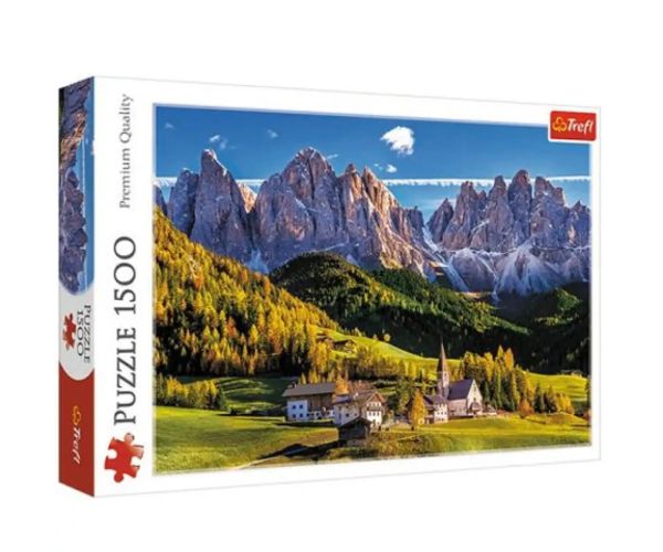 Valea Val di Funes, Dolomiți - Italia puzzle de 1500 de piese -Trefl