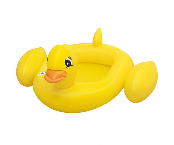 Bestway: Barcă gonflabilă pentru bebeluși în formă de rață cu sunet de măcăit 102x99cm