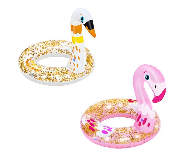 Bestway: Colac de înot cu sclipici, model lebădă sau flamingo, 61 cm, 1 buc.