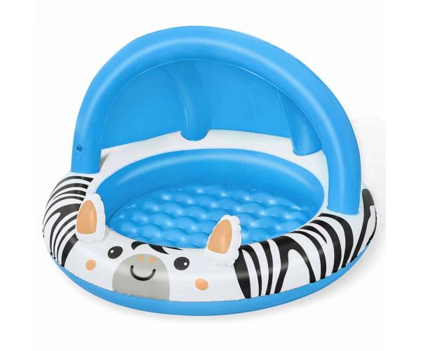 Bestway: Piscină pentru copii Safari Sun™ cu model de zebră și acoperiș pentru protecție solară, Ø 97 x 66 cm.