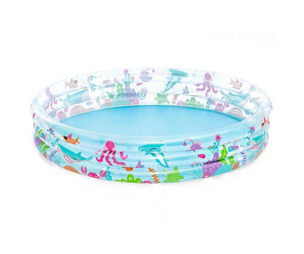 Bestway: Piscină transparentă cu trei inele, cu imprimeu acvatic, 183 x 33 cm