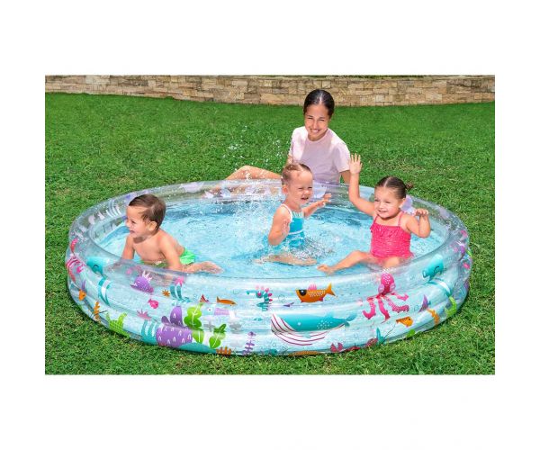 Bestway: Piscină transparentă cu trei inele, cu imprimeu acvatic, 183 x 33 cm