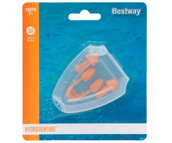 Bestway: Set de clește de nas și dopuri de urechi Hydroventure™ pentru copii de la 7 ani în sus.