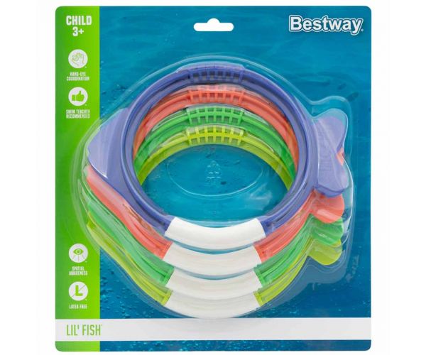 Bestway: Set de inele de înot în formă de peștișor Lil Fish™, set de 4 bucăți.