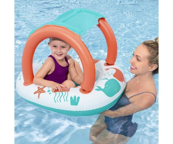 Bestway: barcă pentru bebeluși cu balenă și copertină 84 x 67 cm