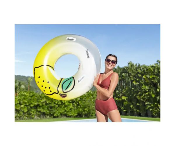Bestway: colac de înot cu model de lămâie și mânere, 114 cm