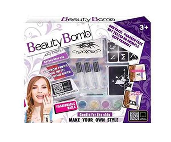 Beauty Bomb Tini nagy csillámtetkó szett színes hajtinccsel