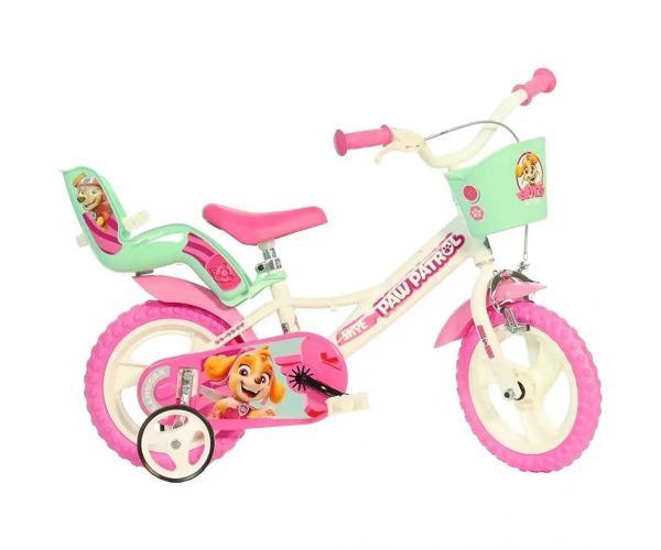 Bicicletă Paw Patrol alb-roz, mărimea 12 - bicicletă Dino Bikes