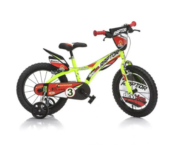 Bicicletă pentru copii Raptor verde, mărime 16 - bicicletă Dino Bikes