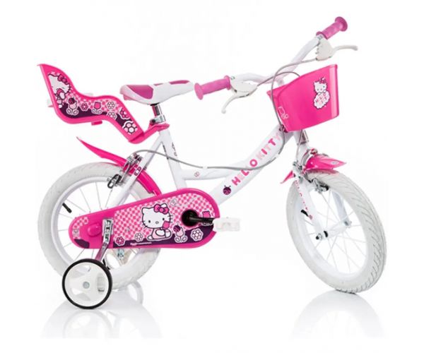 Bicicletă pentru copii Hello Kitty, roz-alb, mărimea 14 - bicicletă Dino Bikes