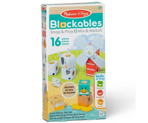 Blockables: Prieteni de la fermă - jucărie de construit din lemn - Melissa & Doug