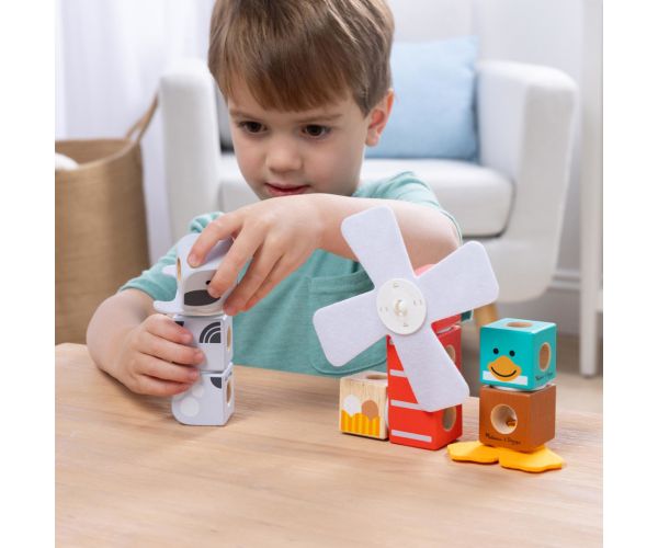 Blockables: Prieteni de la fermă - jucărie de construit din lemn - Melissa & Doug