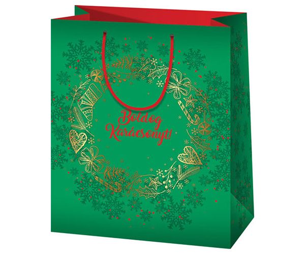 Boldog Karácsonyt! verde pungă cadou dimensiune medie 18x10x23cm
