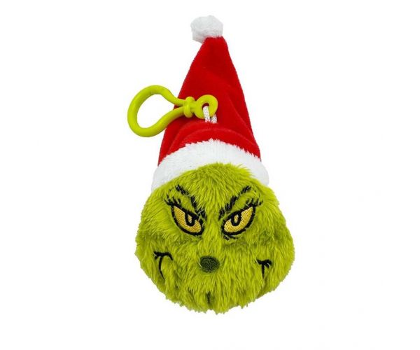 Breloc de pluș Grinch cu căciulă de Moș Crăciun, 8 cm