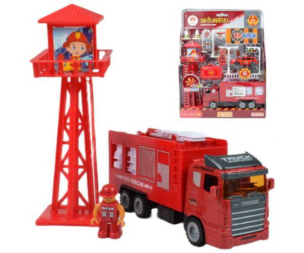 Fire Brigade: Tűzoltóállomás szett őrtoronnyal, autóval és kiegészítőkkel