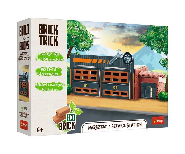Brick Trick construim din cărămizi: Stație de service joc de construcție cu 150 de piese - Trefl