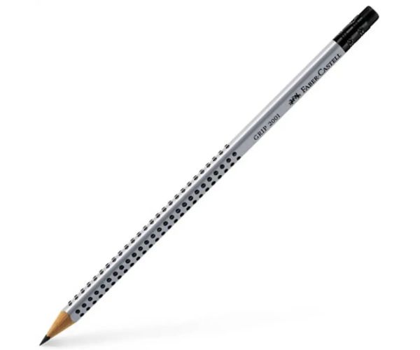 Faber-Castell: Grip creion grafit HB argintiu cu radieră