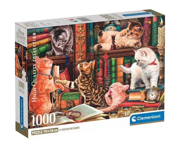 Pisici Curioase HQC puzzle de 1000 de piese cu poster - Clementoni