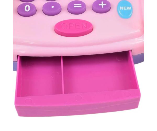 Casă de marcat electronică roz cu lumină și sunet, bani de jucărie 25x14cm